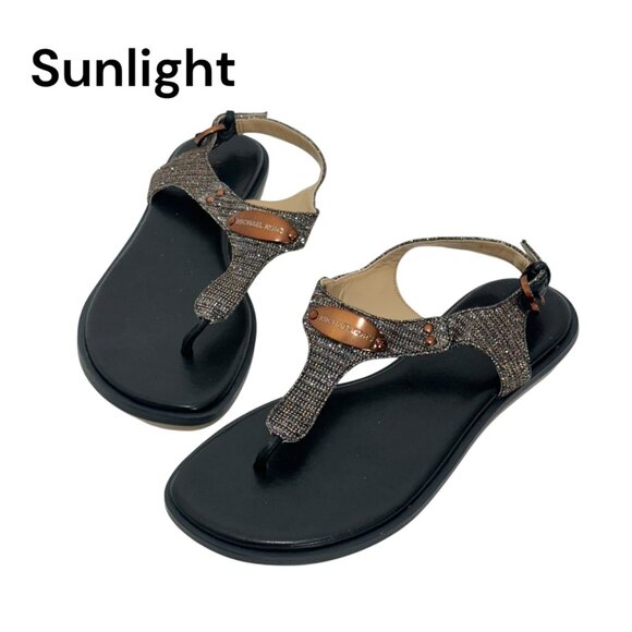 Michael Kors Plate Womens Copper/silver Shimmer Thong Sandals Size 6M- NWOT - Picture 1 of 11